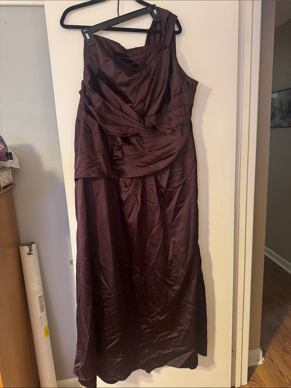 David’s Bridal Elegant One-Shoulder Evening Dress in Deep Plum- Size 20